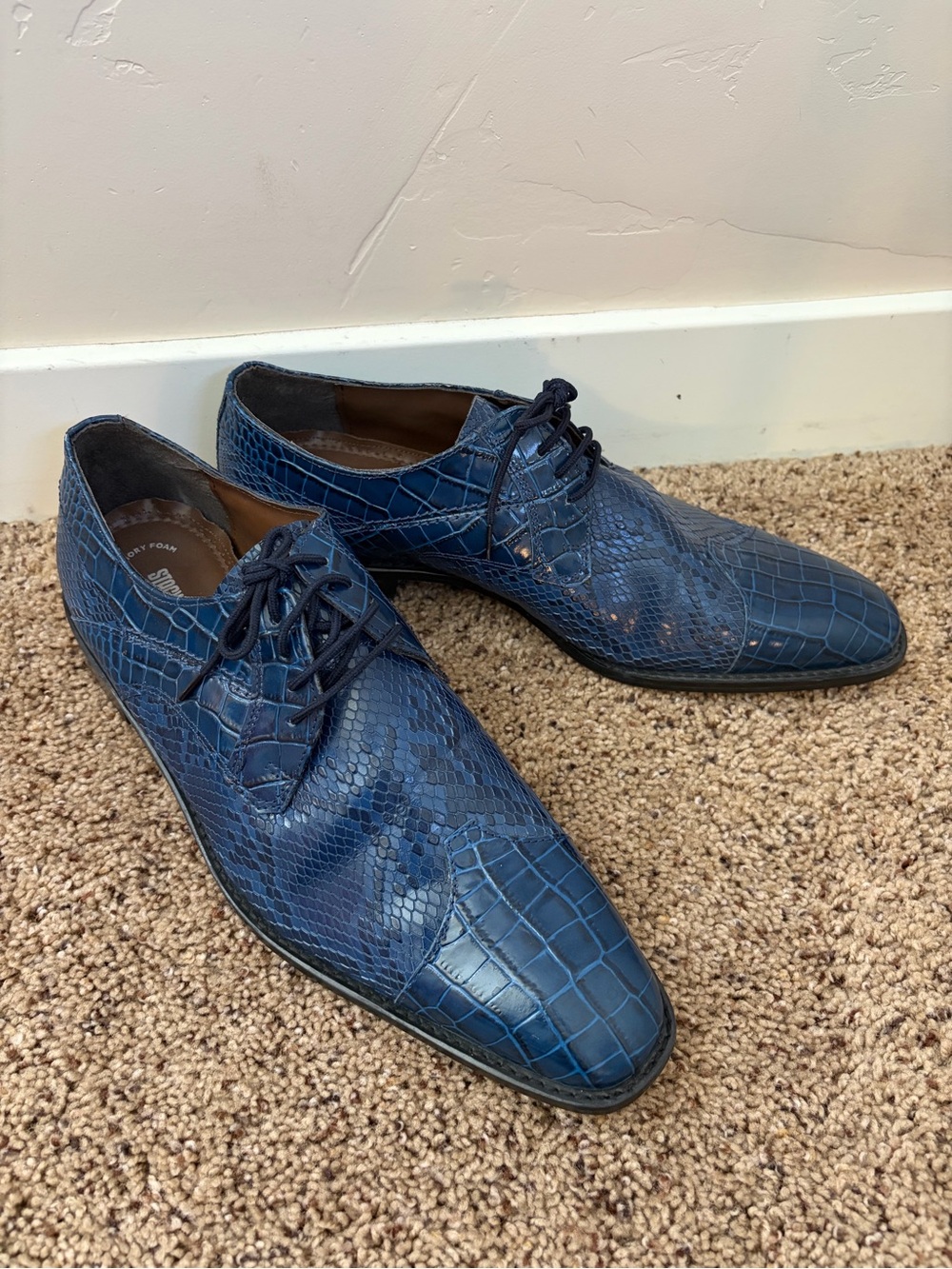 Stacy Adams Blue Crocodile Lizard Print Leather Oxfords Dress Shoes Men's 11.5